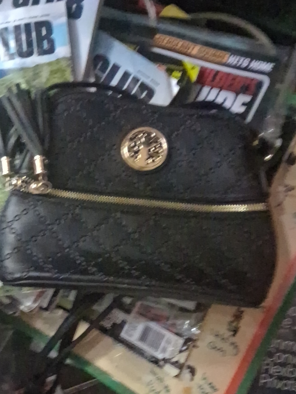 Black Quilted Crossbody with Gold Logo